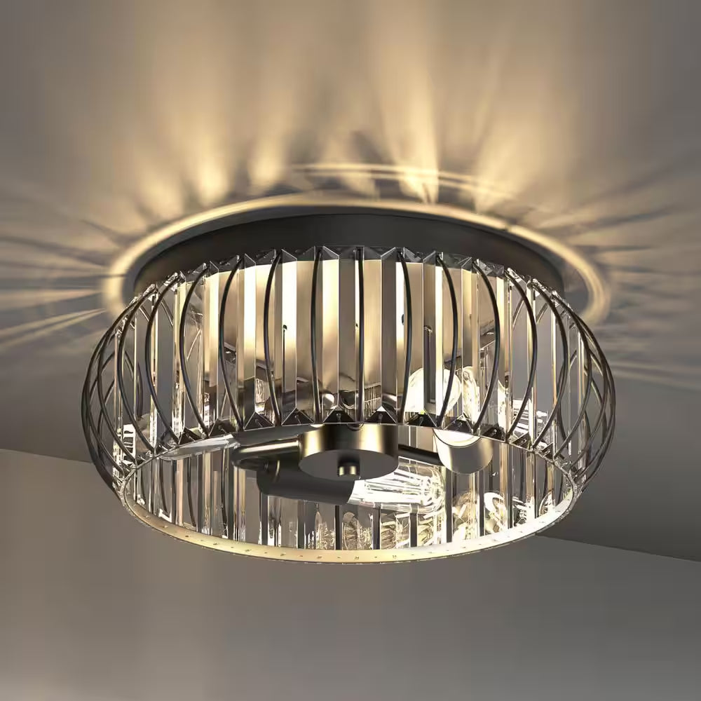 15 In. 3-Light Black Flush Mount Ceiling Light with Crystal Stripes Shade E26 Socket Modern Crystal Ceiling Fixture