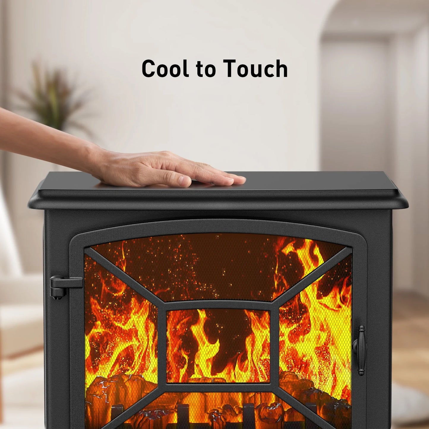 24'' Freestanding Electric Fireplace Heater Stove Portable Infrared Fireplace for Indoor, W/ Remote, Thermostat, 5 Variable Flame