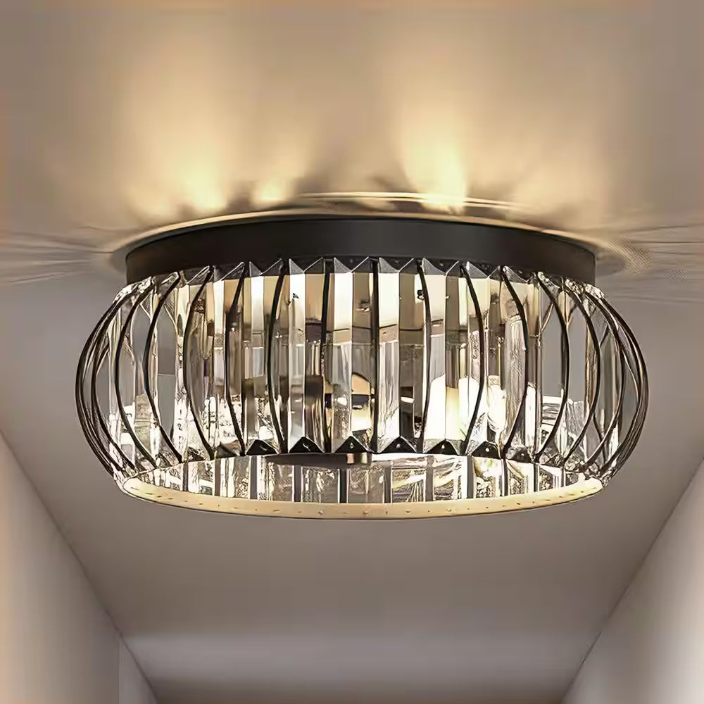 15 In. 3-Light Black Flush Mount Ceiling Light with Crystal Stripes Shade E26 Socket Modern Crystal Ceiling Fixture
