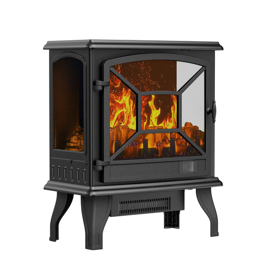 24'' Freestanding Electric Fireplace Heater Stove Portable Infrared Fireplace for Indoor, W/ Remote, Thermostat, 5 Variable Flame