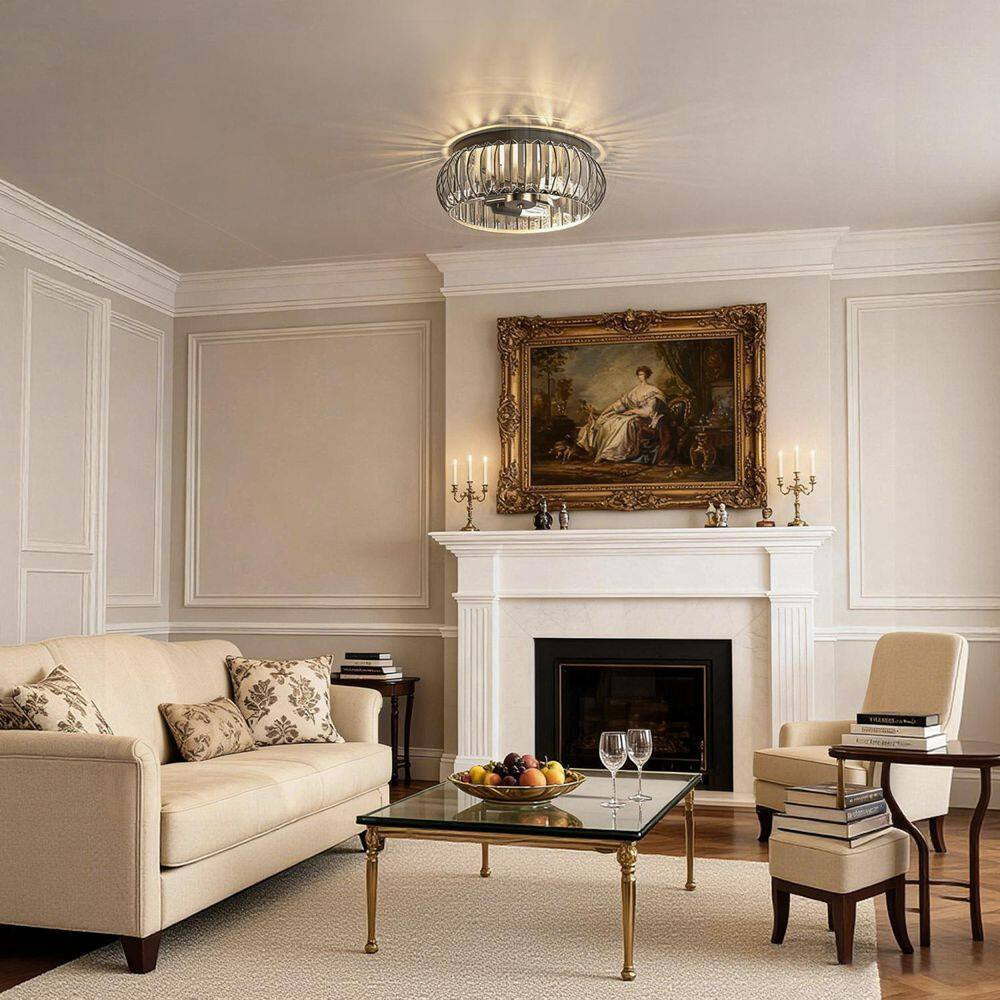 15 In. 3-Light Black Flush Mount Ceiling Light with Crystal Stripes Shade E26 Socket Modern Crystal Ceiling Fixture