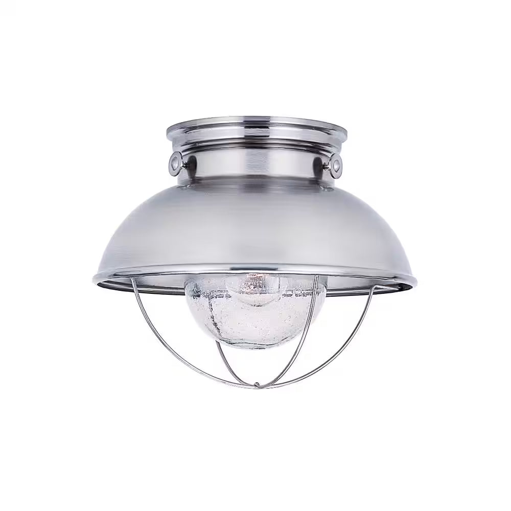 Sebring 1-Light Brushed Stainless Industrial Nautical Outdoor 9.25 In. Ceiling Fixture