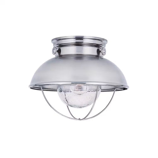 Sebring 1-Light Brushed Stainless Industrial Nautical Outdoor 9.25 In. Ceiling Fixture