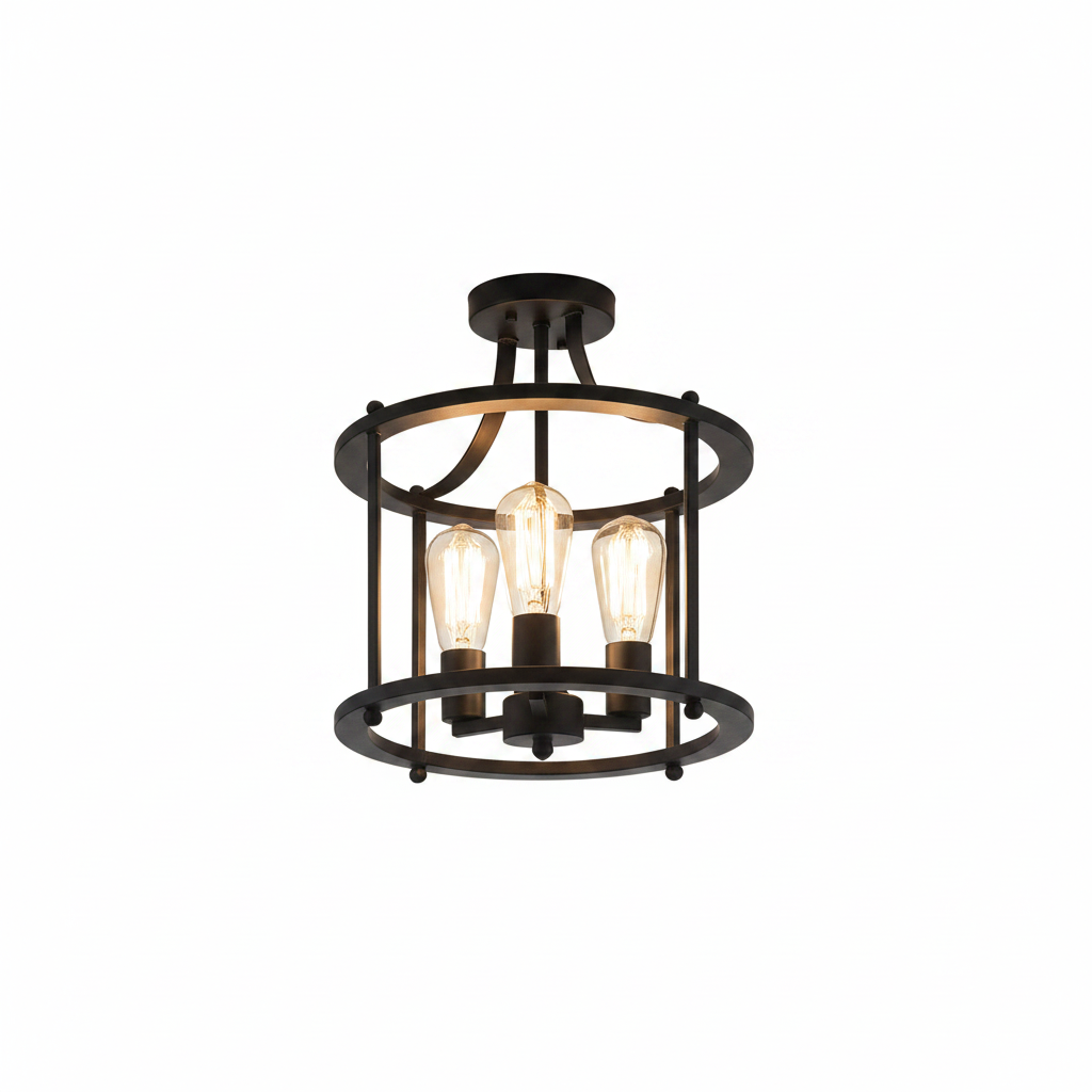 3-Light Black Farmhouse Semi Flush Mount Ceiling Light Fixture, Vintage Ceiling Mount for Dining Room Hallway Entryway